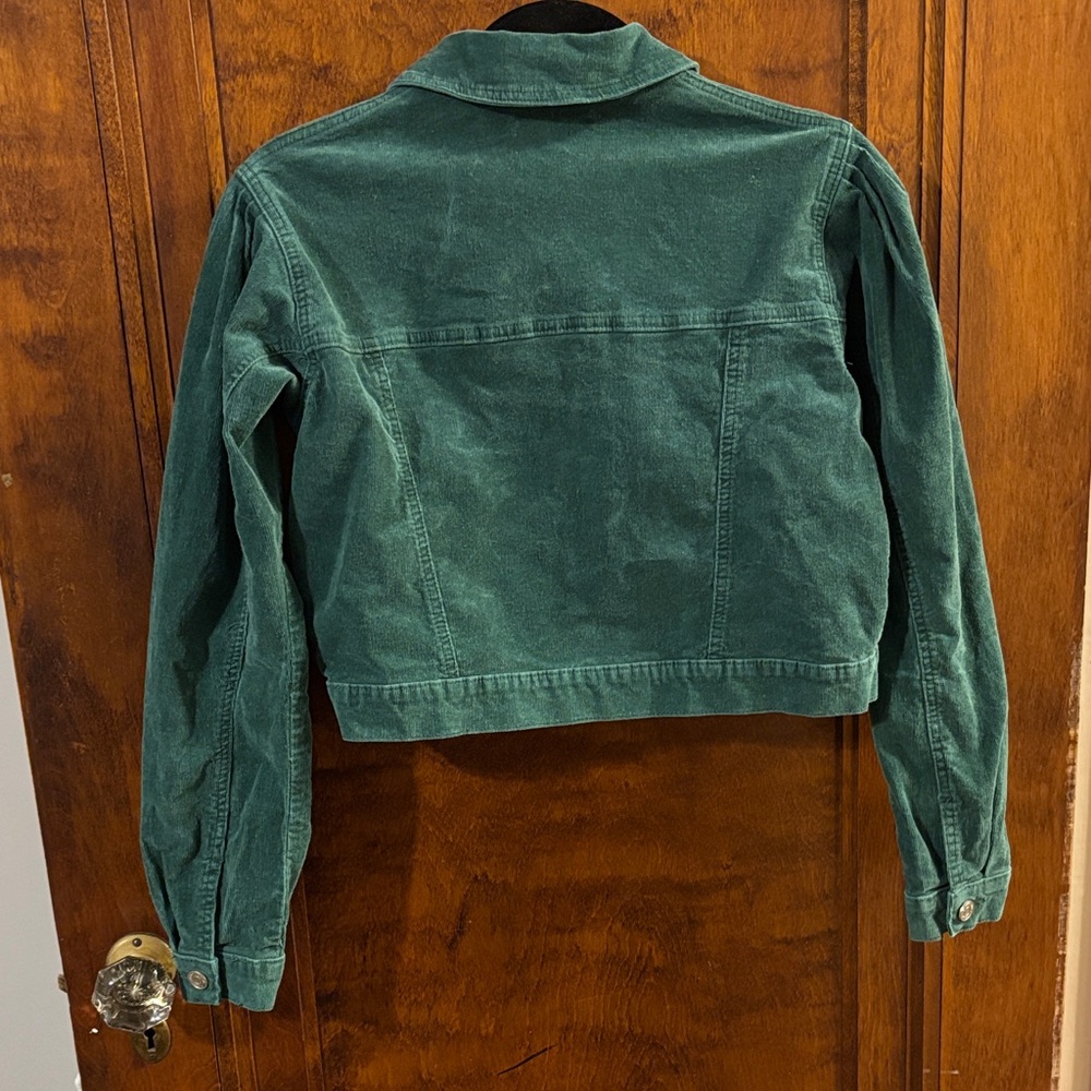 Missguided Forest Green Cropped Corduroy Button Up Jacket Size 2 - Picture 2 of 7